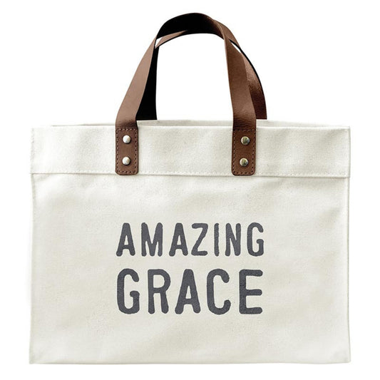 Santa Barbara Design Studio Tote Bag For Women Small Canvas Shoulder Bag with Genuine Leather Handles, 13" W x 10" H x 5" D, Amazing Grace