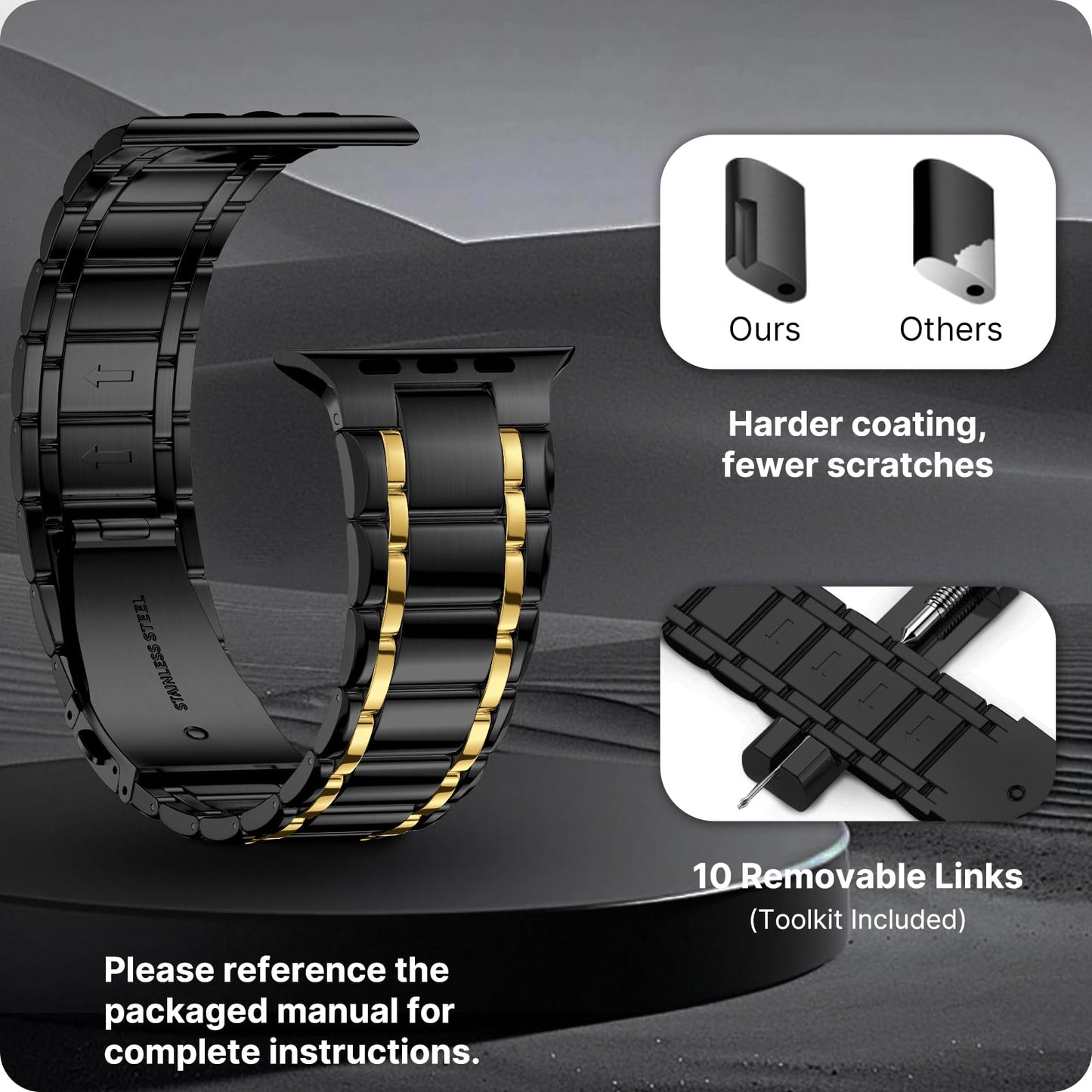 Fullmosa Bands Compatible with Apple Watch Band 49mm Ultra3 2 1, Stainless Steel iWatch Band with Case for Apple Watch, Black and Gold