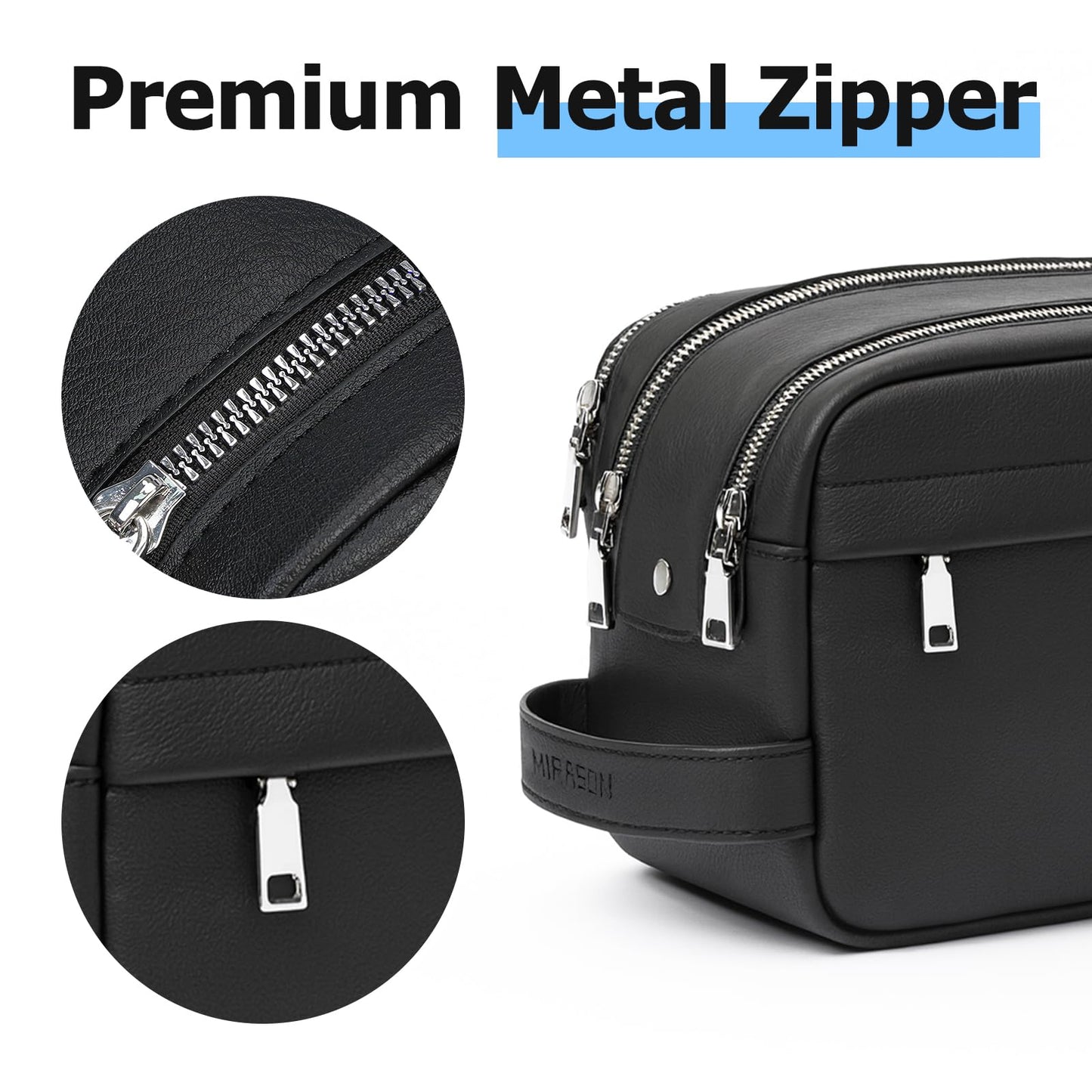 MIRASON Travel Toiletry Bag for Men Thickened Leather Travel Bag for Toiletries, Dopp Kit Water-resistant Shower Bag for Shaving Gym Bathroom Organizer Gifts for Men, Black