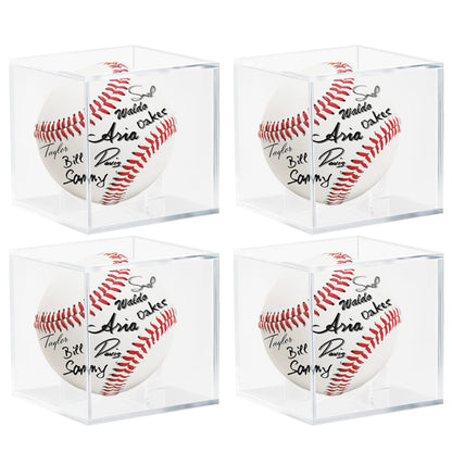 4 Pack Acrylic Baseball Display Case - UV Protected Baseball Holder for Display, Display Case for Autographed, Tennis, Golf, Billiard Balls, Memorabilia
