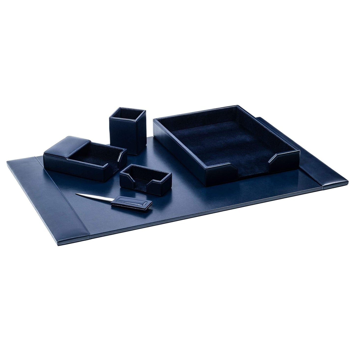 DACASSO Bonded Leather Desk Set - Luxury Leather Desk Pad & Desk Organization Essentials (Navy Blue, 6 Piece)
