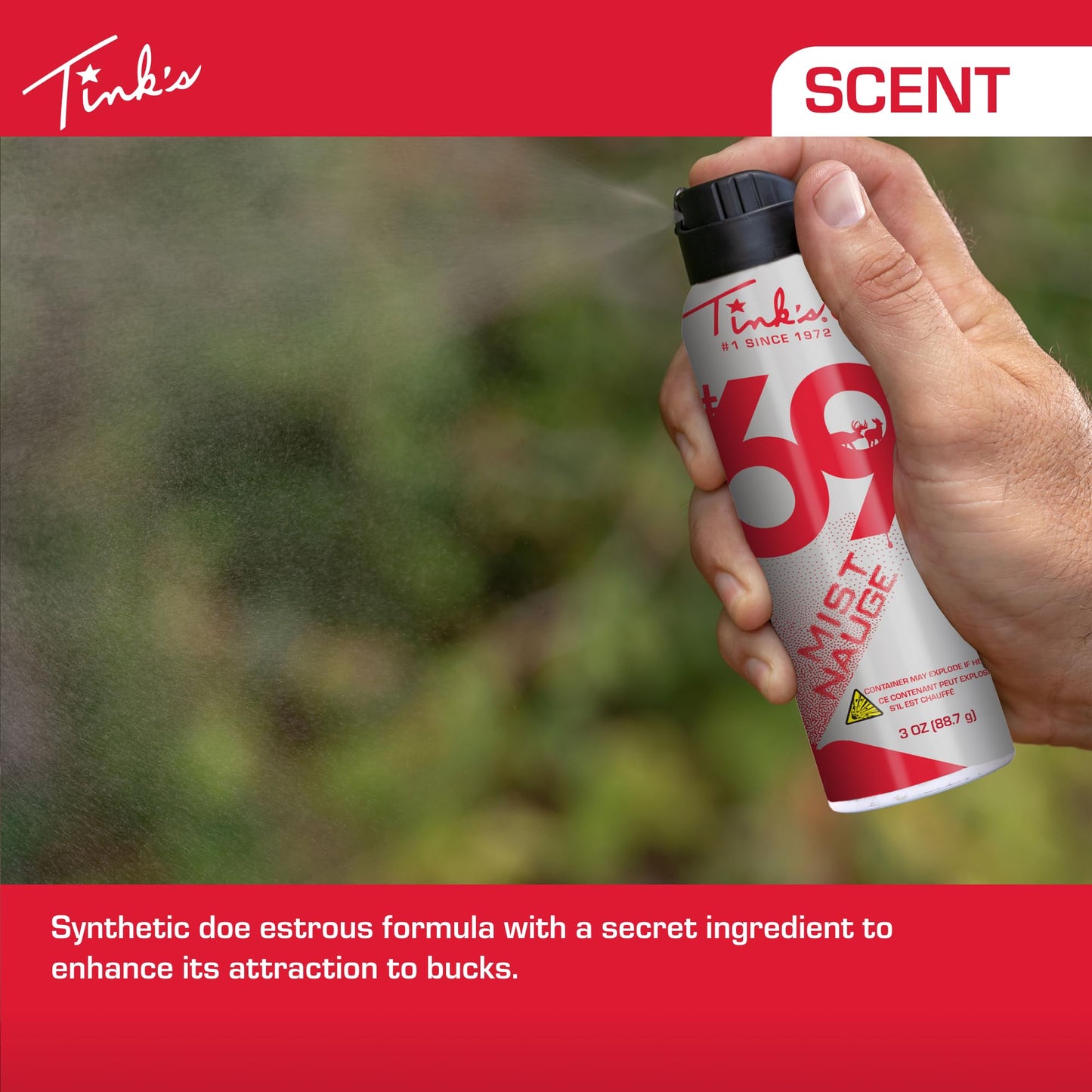 TINK'S Synthetic #69 Doe-in-Rut Estrous Urine Spray Mist Deer Attractant for Hunting (3 oz Can) - Superior & Long Lasting Doe Estrus Hunting Scents - Hunting Lure/Attractant