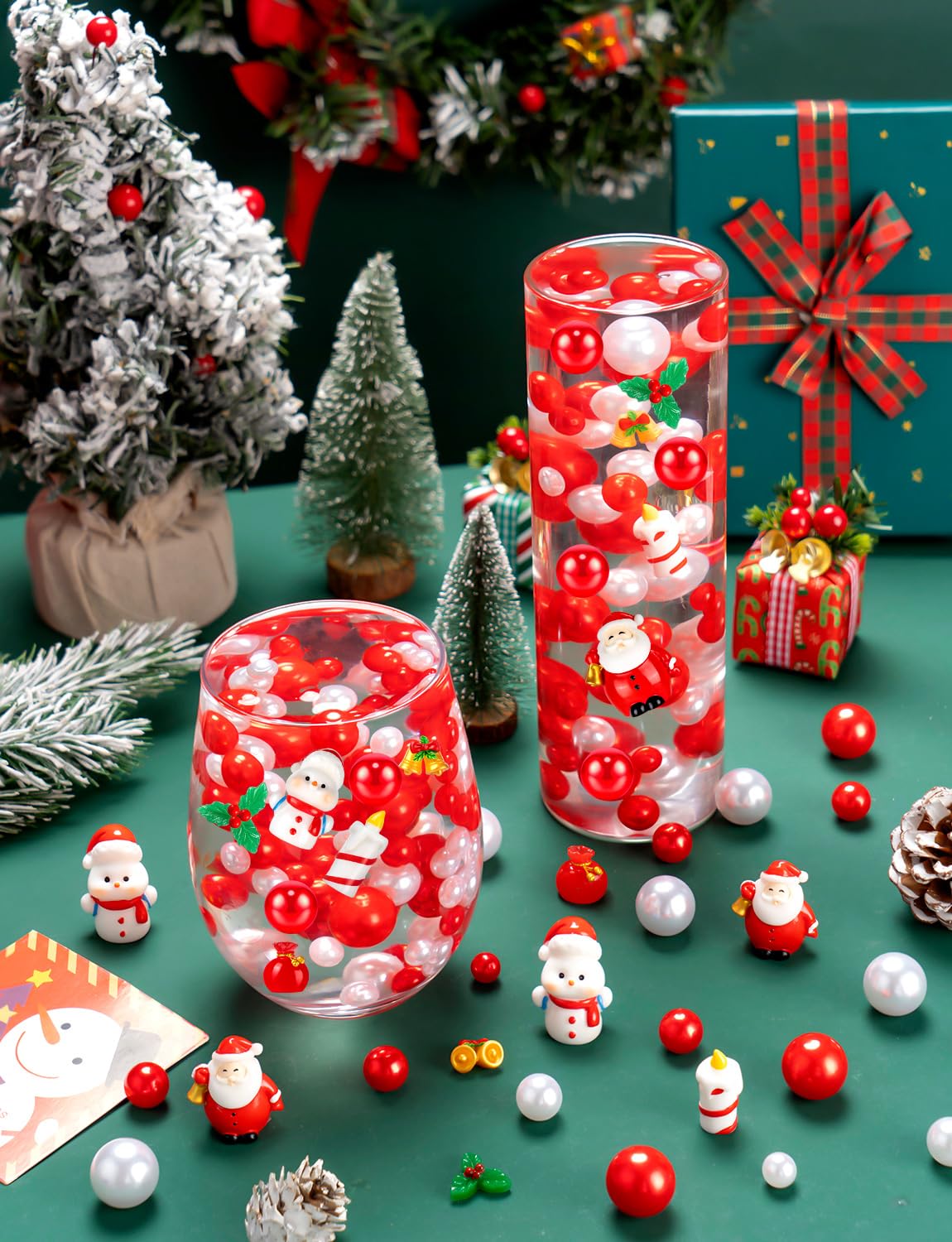 100Pcs Christmas Vase Filler, Red and White Floating Vase Fillers for Table Centerpieces Decorations