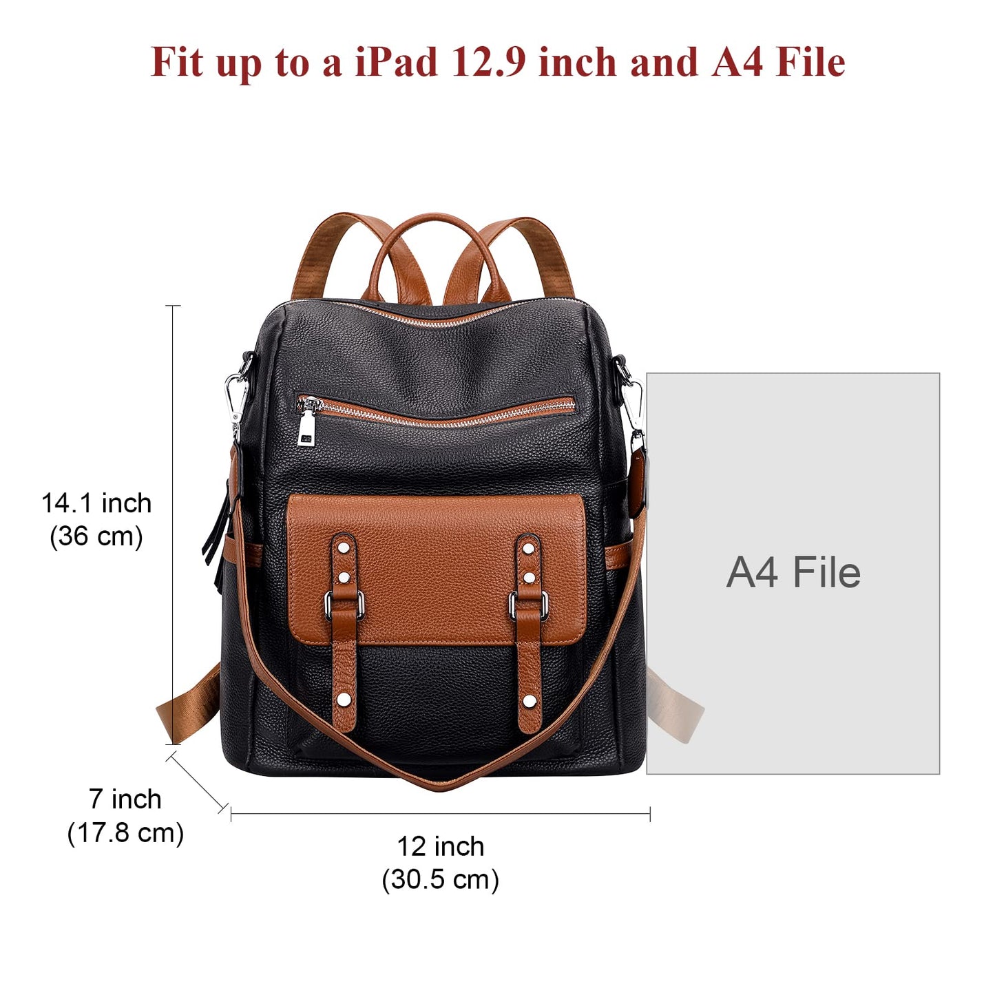 Over Earth Genuine Leather Backpack Purse for Women Fashion Shoulder Bag Ladies Crossbody Handbag(O188E Black/Brown RP)