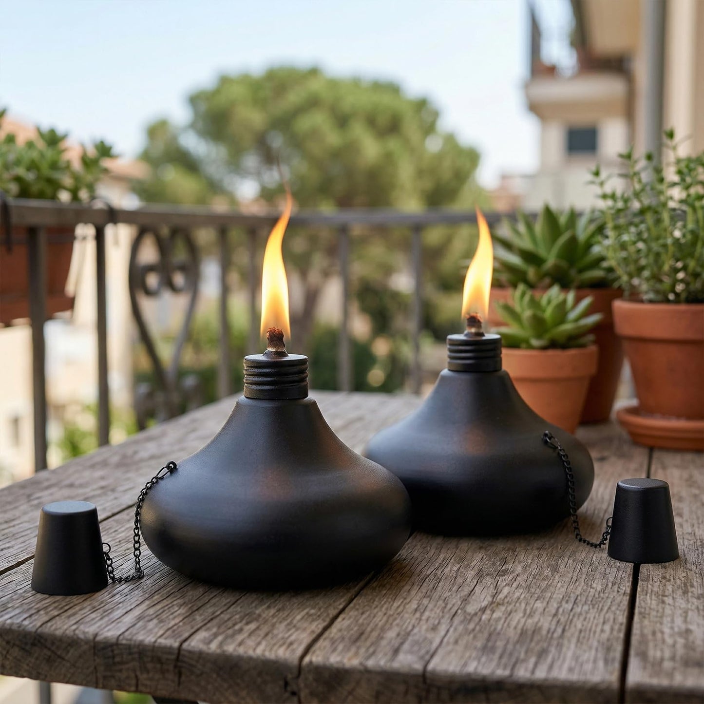 SNOGSWOG Upgraded Tabletop Torches Set of 8, 24.5 oz Citronella Candles for Outdoor, Metal Table Top Torches for Outside, Refillable Torch Lanterns for Patio, Yard, Deck, Garden, Party