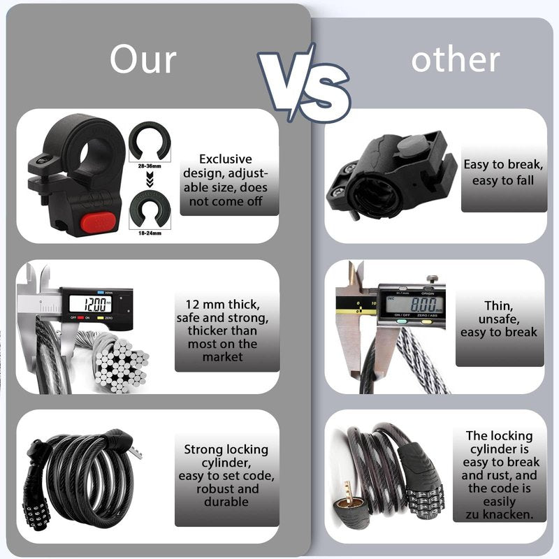 E Scooter Lock,Bike Lock Combination Lock Cable Compatible for Xiaomi M365/Max/GXL/Ninebot/Segway/Moto/Bicycle Locks 4ft Long/0.472In Scooter Anti-Theft Ideal 4-Digit/12 Metal Cables Locks