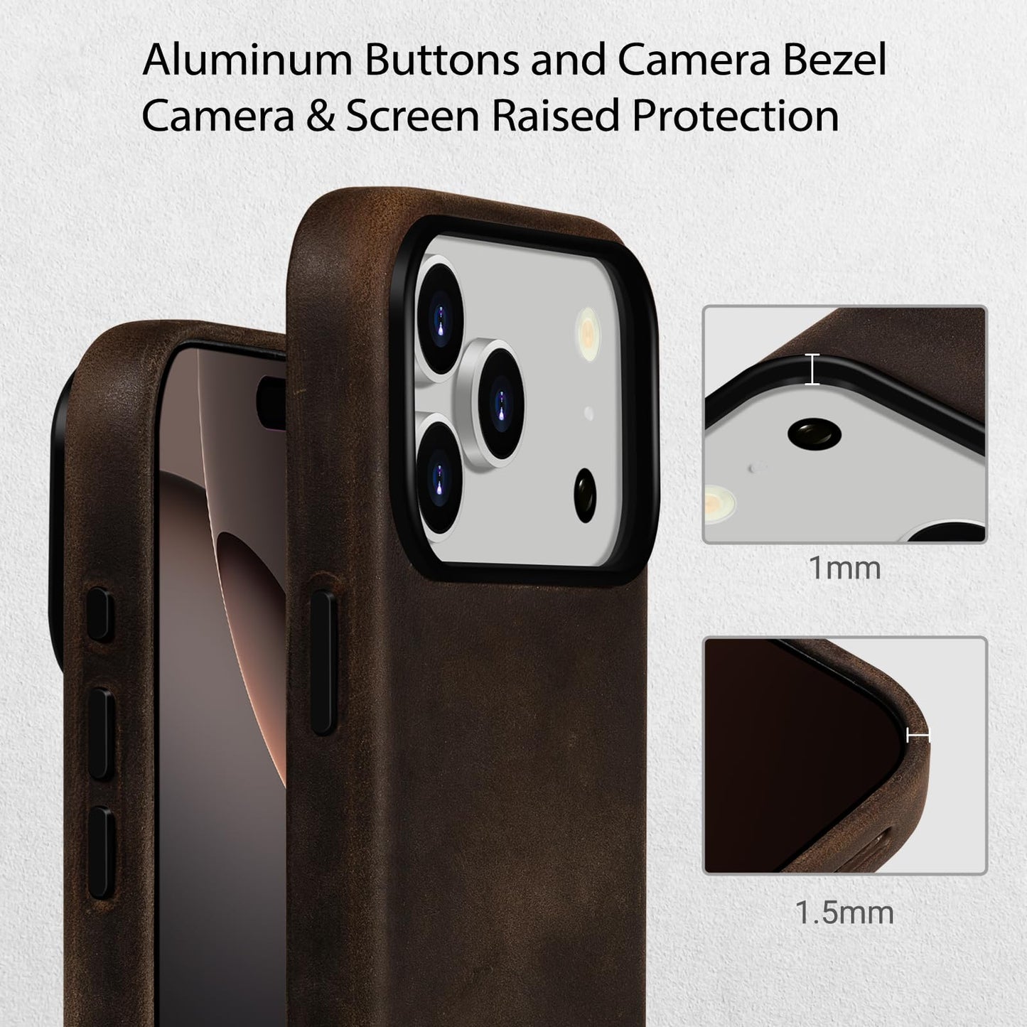 Belemay Handcrafted Crazy Horse Leather Case for iPhone 17 Pro Max, Compatible with MagSafe, Vintage Aesthetic, Two-Tone Effect, Unique Patina, Camera Control Button Coverage (6.9"), Rustic Brown