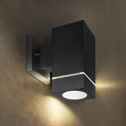 ASD 1 Light Square Outdoor Wall Light Fixture | 60W E26 Bulb Socket 120V ETL Cylinder Up Down Lights | LED/CFL/Incandescent Bulb Exterior Wall Sconce | Front Door, Porch Patio | Ringed Black