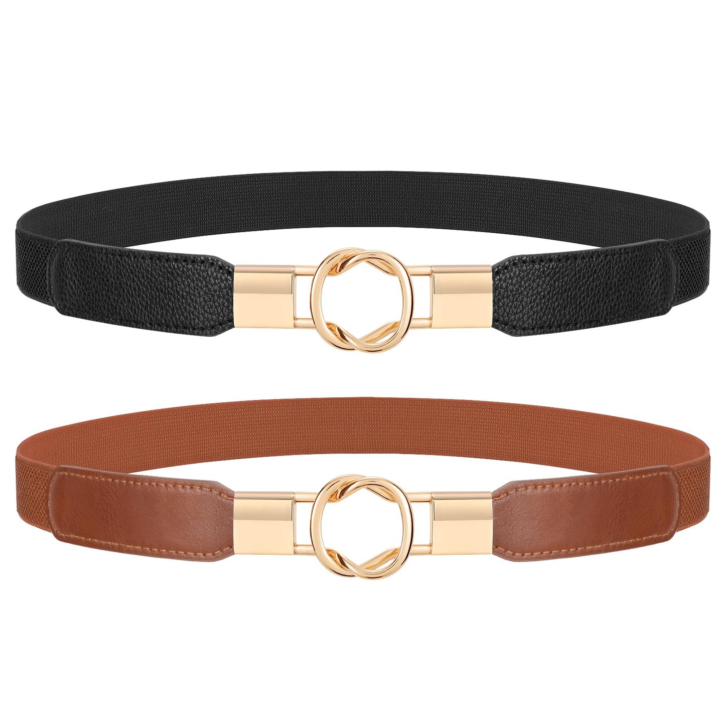 JASGOOD 2 Pack Women Retro Elastic Stretchy Metal Buckle Skinny Waist Belt 1 inch Wide
