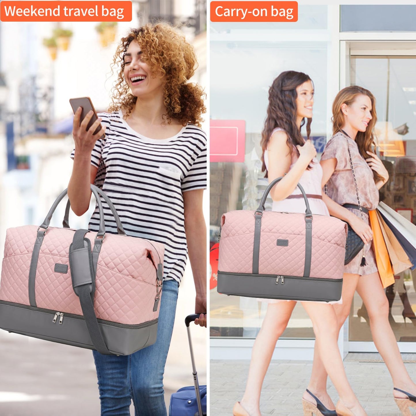 Weekender Bags for Women with Toiletry Bags Large Overnight Bags Travel Duffel Bag Carry On Shoulder Weekend Tote with Shoe Compartment and Wet Pocket