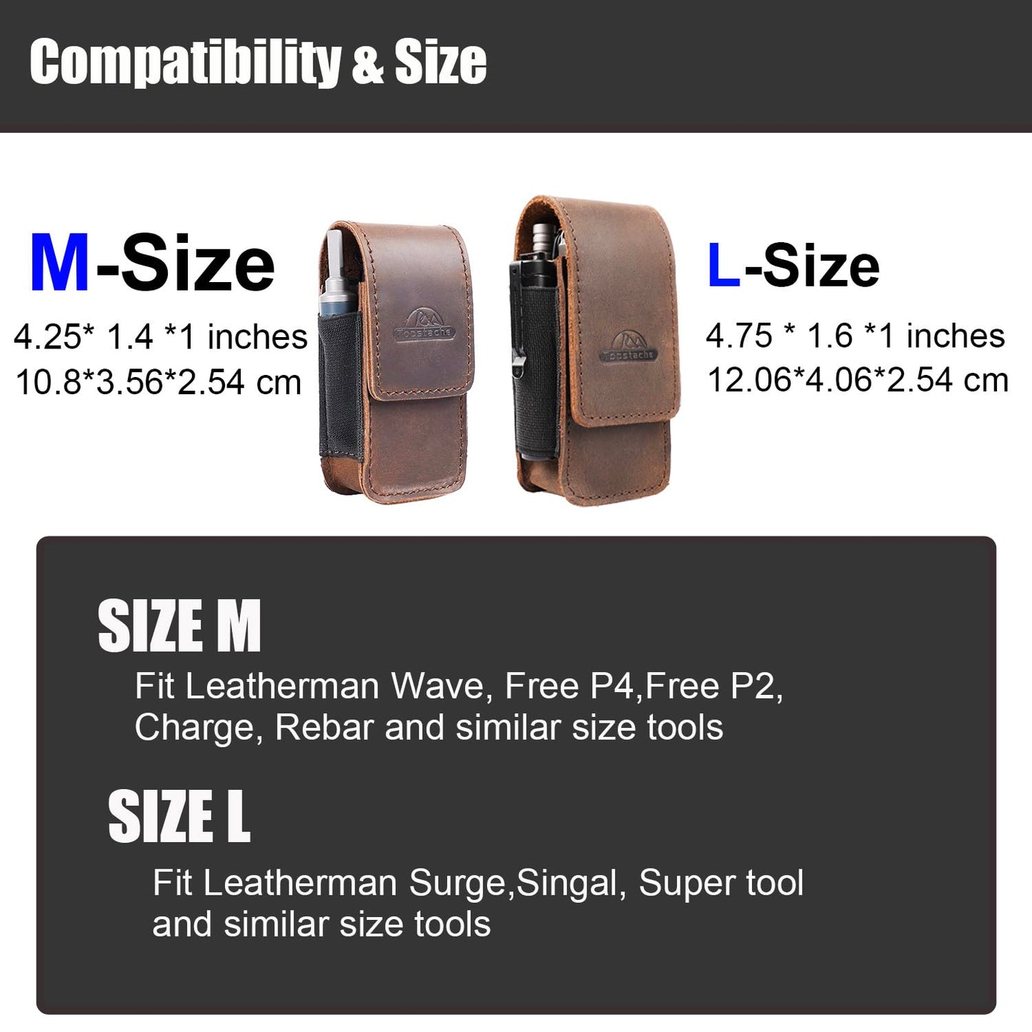 Topstache Multitool Sheath for Men - Belt Leather Multitool Holster - EDC Belt Organizer for Leatherman, Gerber - Magnetic Closure Multitool Pouch Fits Folding Tool, Darkbrown