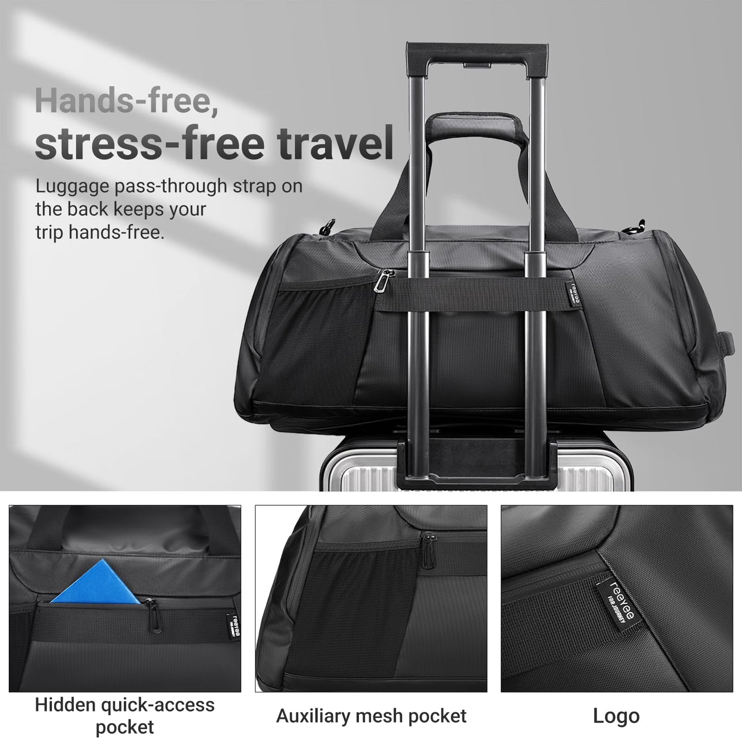 reeyee 40L Convertible Gym Duffel Bag Backpack, Water Repellent Sports Travel Bag with Shoe Compartment, Wet Pocket & Insulated Cooler, 3-in-1 Weekender Carry On Bag for Men Women