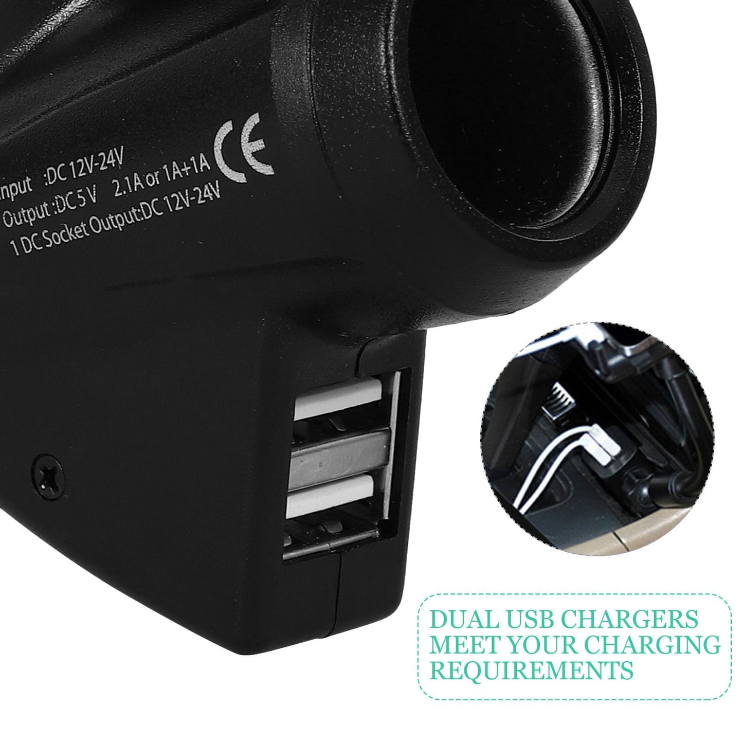 Veemoon Portable Electronic Device Mount for 3-6.5 inch Phones, Dual USB Car Charger Lighter Phone Holder