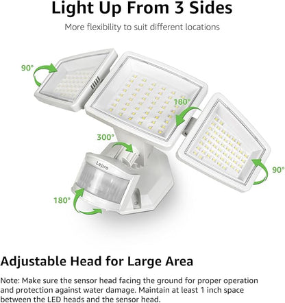 Lepro LED Security Lights, Outdoor Motion Sensor Light, Flood Lights with 3 Adjustable Heads, 270° Wide Lighting Angle, 27W 3200LM Super Bright, IP65 Waterproof for Yard Porch Garage, White