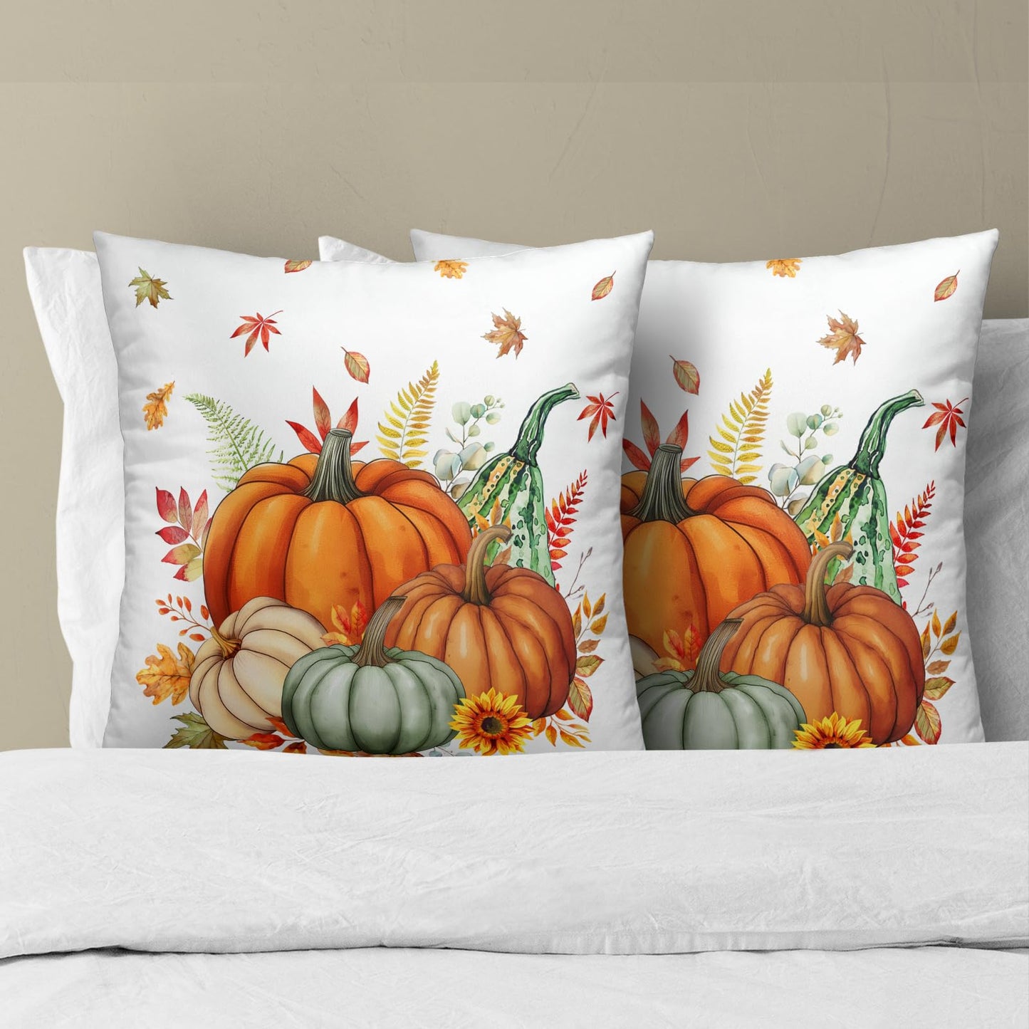 Imiss Fall Pumpkins Throw Pillow Covers 18 x 18 Inch Thanksgiving Autumn Harvest Maple Leaves Pillow Case Set of 2 Farmhouse Outdoor Decor Cushion Covers for Seasonal Couch Porch