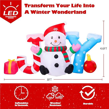 Vigdur 8FT Snowman Christmas Decoration – Christmas Joy and Snowman Blow Up with Built-in LED Lights, Outdoor Christmas Inflatable for Yard, Lawn, Garden, Holiday Party & Home Décor