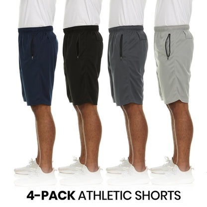 Essential Elements Men’s Athletic Shorts 4 Pack – Quick-Dry Moisture Wicking Basketball, Gym & Workout Shorts with Pockets