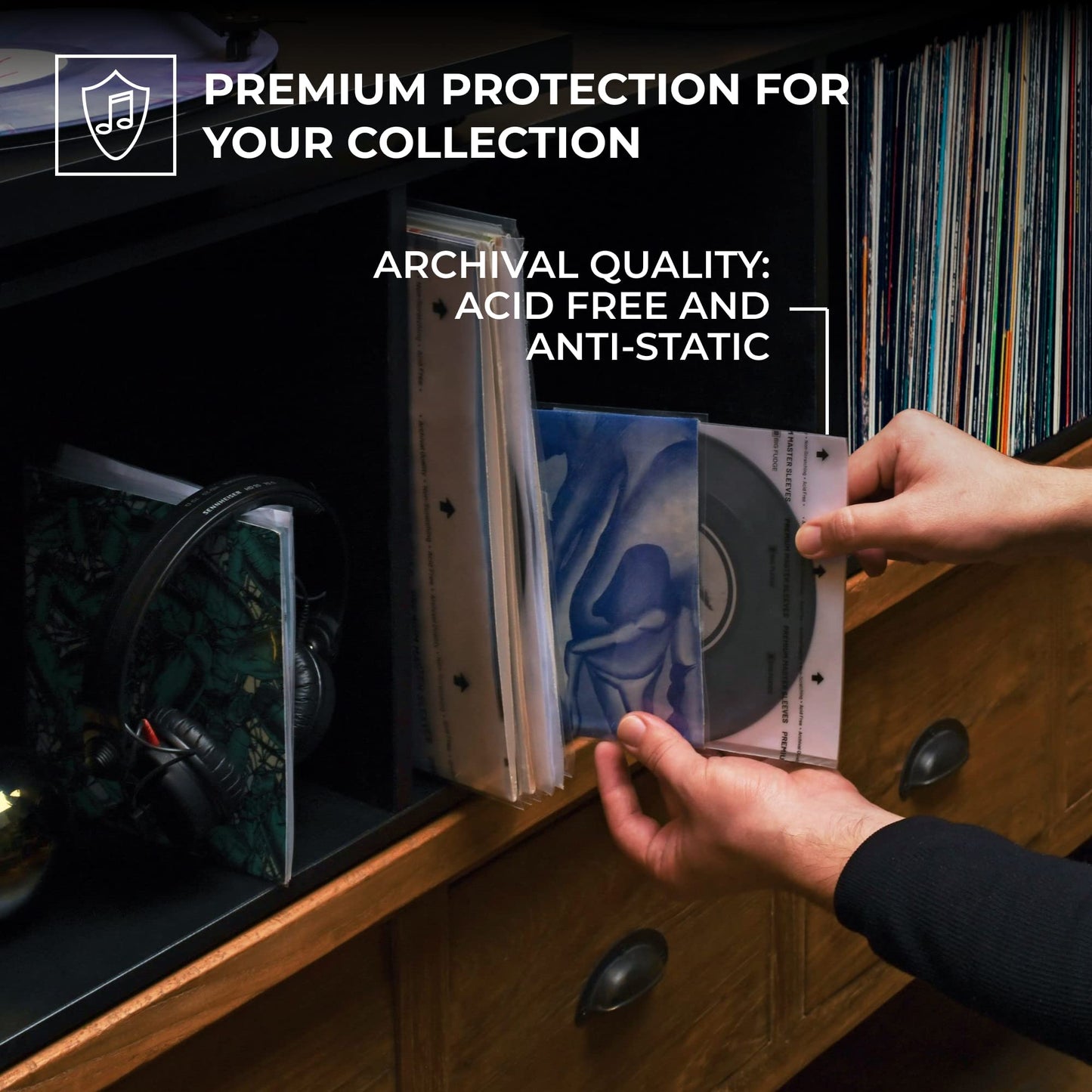 BIG FUDGE Premium Master Vinyl Sleeves - Anti Static and Dust Archival Record Inner Cover - Protective Plastic and Rice Paper LP Album Sleeve Covers for 7-Inch Records - Pack of 25