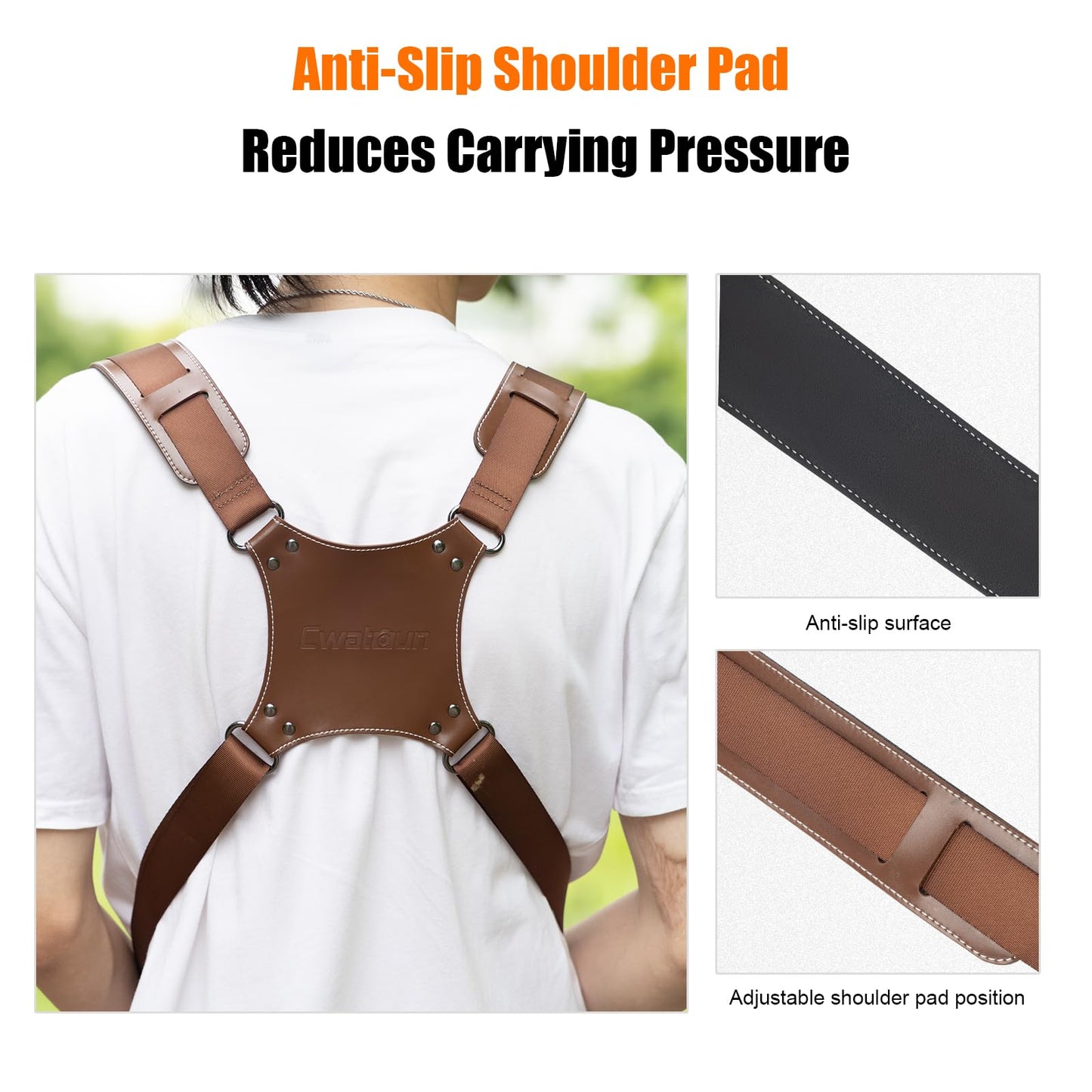 Cwatcun Camera Strap, Camera Harness for Photographers-Leather Dual Camera Neck Shoulder Straps for Canon, Nikon, Sony, Fuji DSLR SLR Mirrorless Camera- 1.0 S Coffee