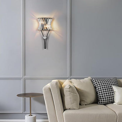 Crystal Wall Sconce 2-Light Black Wall Light Fixture Modern Luxury K9 Crystal Sconces Wall Lighting Elegant Glass Wall Mount Light Indoor for Bathroom Living Room Bedroom Hallway E14 Base