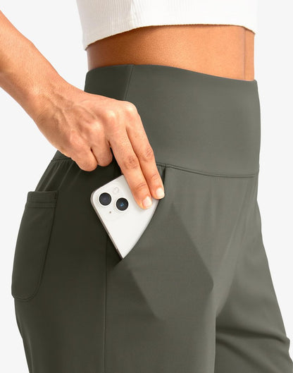 G Gradual Women's Bermuda Long Shorts with Pockets 7" High Waisted Knee Length Shorts for Women Walking Athletic Workout(Grey Sage-L7,XL)