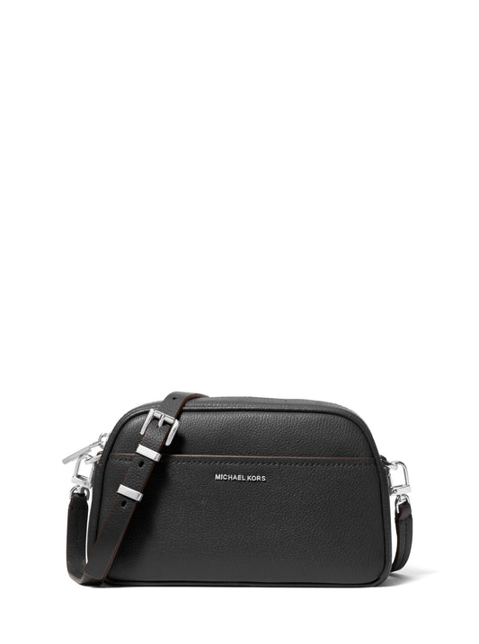 Michael Kors Jet Set Small Camera Crossbody Bag, Silver-Tone Hardware/Embossed Goat Leather/Black