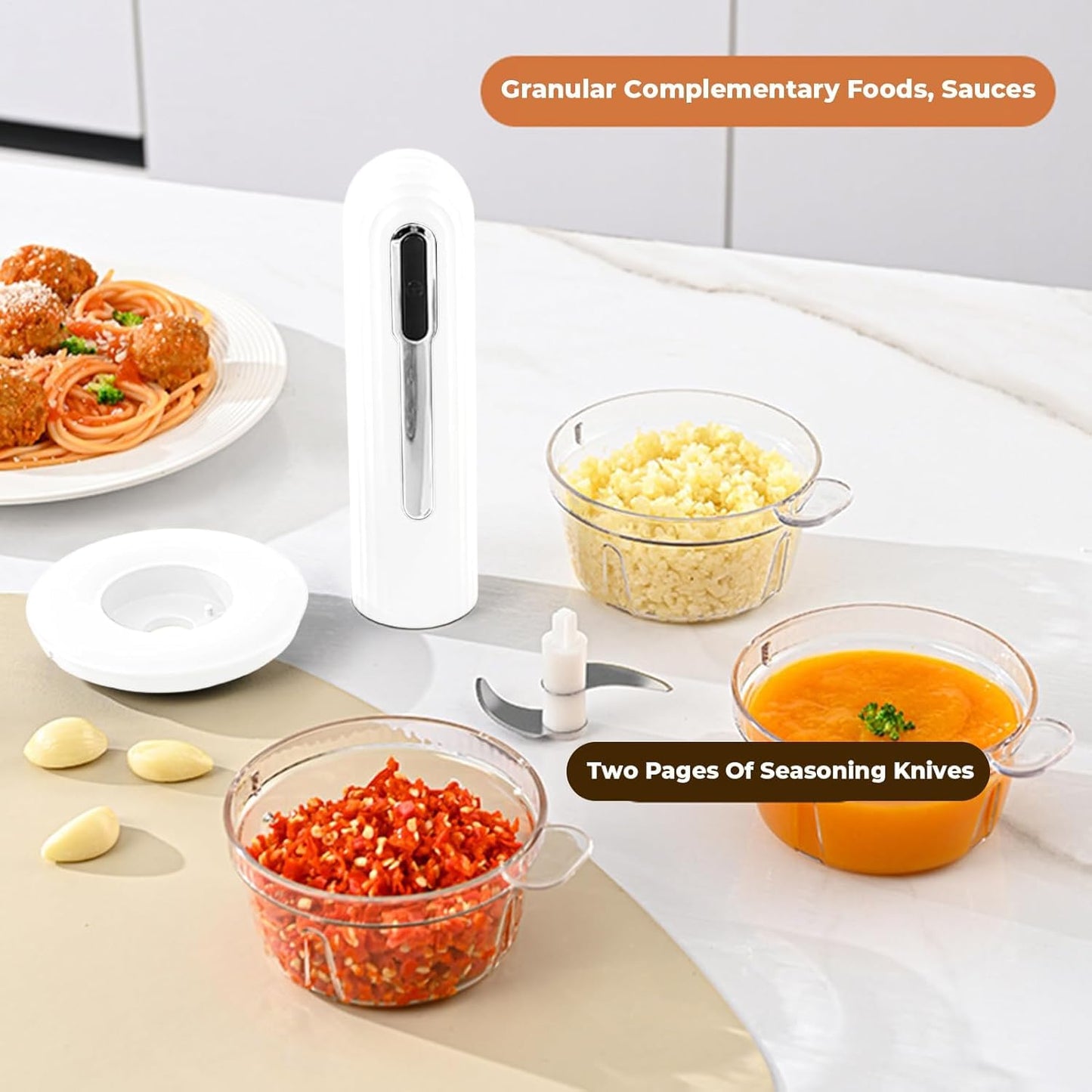 250ML Electric Garlic Chopper, Mini Portable Veggie Choppers, Garlic Grinder Masher Onion Chopper, Blender to Vegetable, Wireless Food Processor for Ginger, Chili, Fruit, Meat, etc