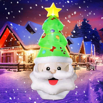 DomKom 8FT Christmas Inflatable Santa Claus and Tree Decoration, Built-in LED Lights Blow Up for Party Lawn Holiday Winter Outdoor Decor
