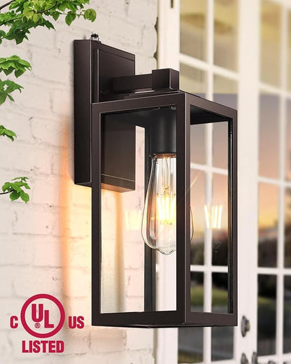 VIANIS 2 Pack Large Dusk to Dawn Exterior Garage Lighting Fixtures, Oil Rubbed Bronze Porch Lights Outdoor Wall Sconce Lantern, Modern Outside House Lights Wall Mount for Front Door, Coach