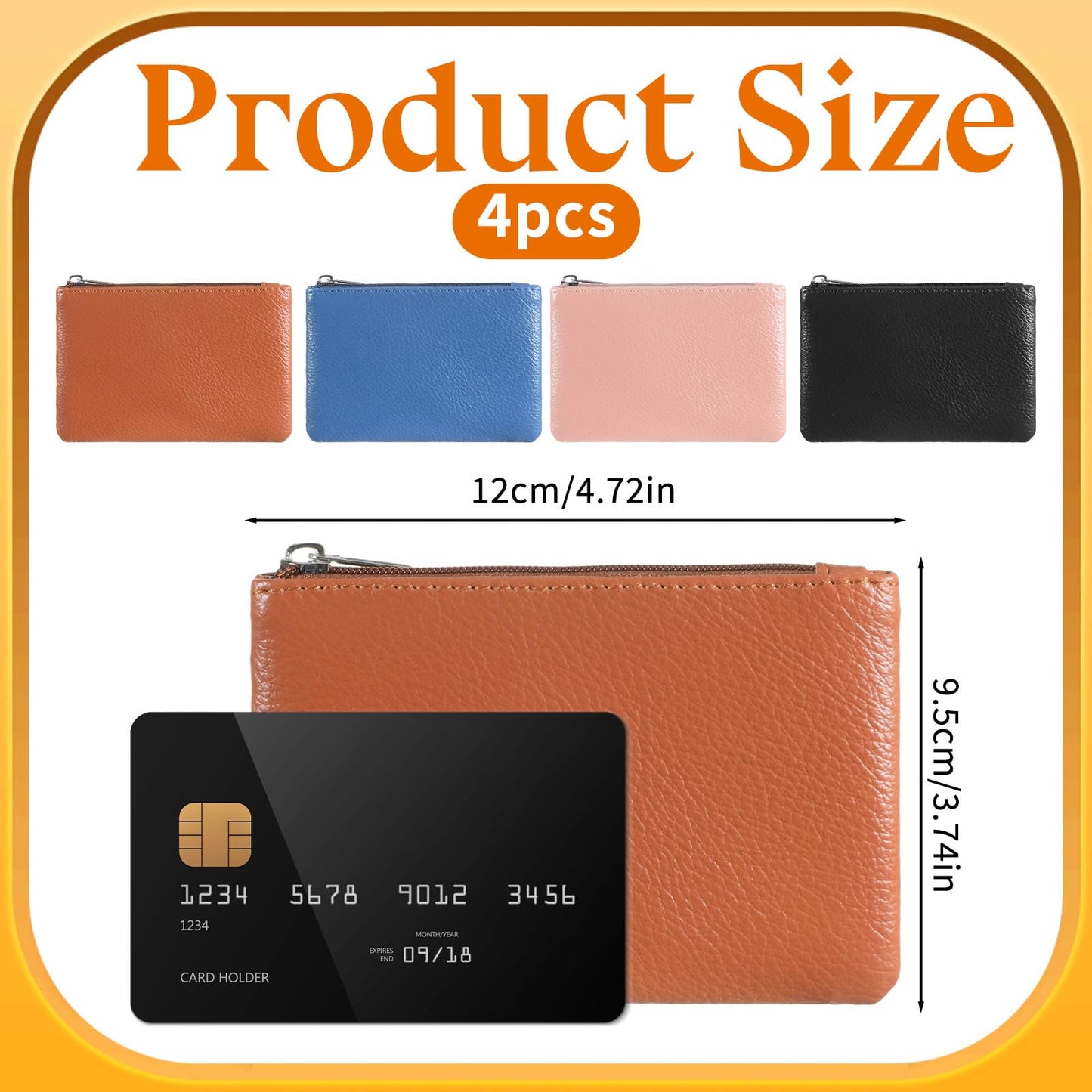 4 Pcs Small Coin Purse, Leather Change Purse with Zipper, Small Coin Purses Wallet Pouch Portable Coins Bag Change Purses for Men Women, Coins, Key