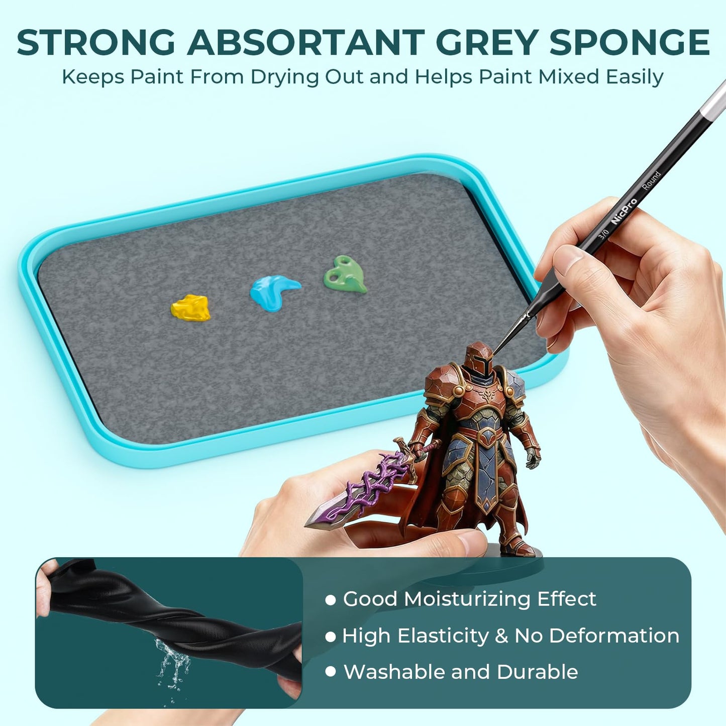Nicpro Stay Wet Palette for Acrylic Miniature Painting Kit, Paint Tray Palettes with 100PCS Pallet Paper, 4PCS Sponge, Brush Holder Mixing Paint Saver Palette for Miniature Model Paint