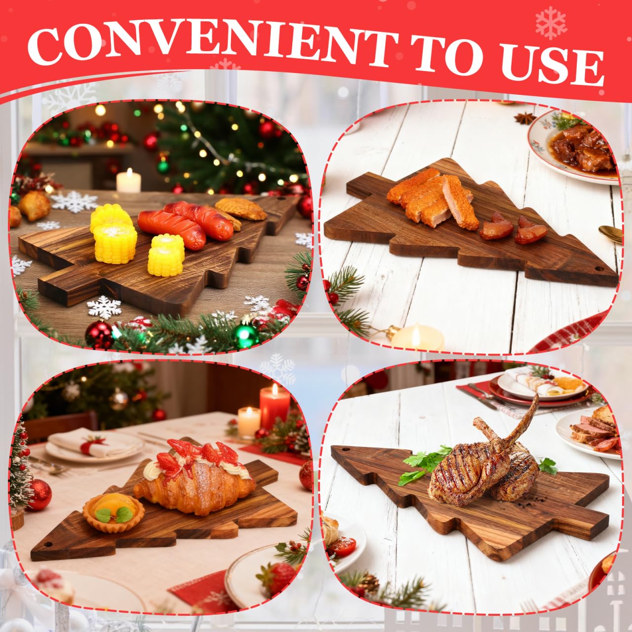 DOITOOL Christmas Tree Charcuterie Board Christmas Cutting Board Wood Fruit Tray Cheese Appetizer Tray Decorative Sushi Serving Plate Candy Dish Holiday Xmas Tree Platters