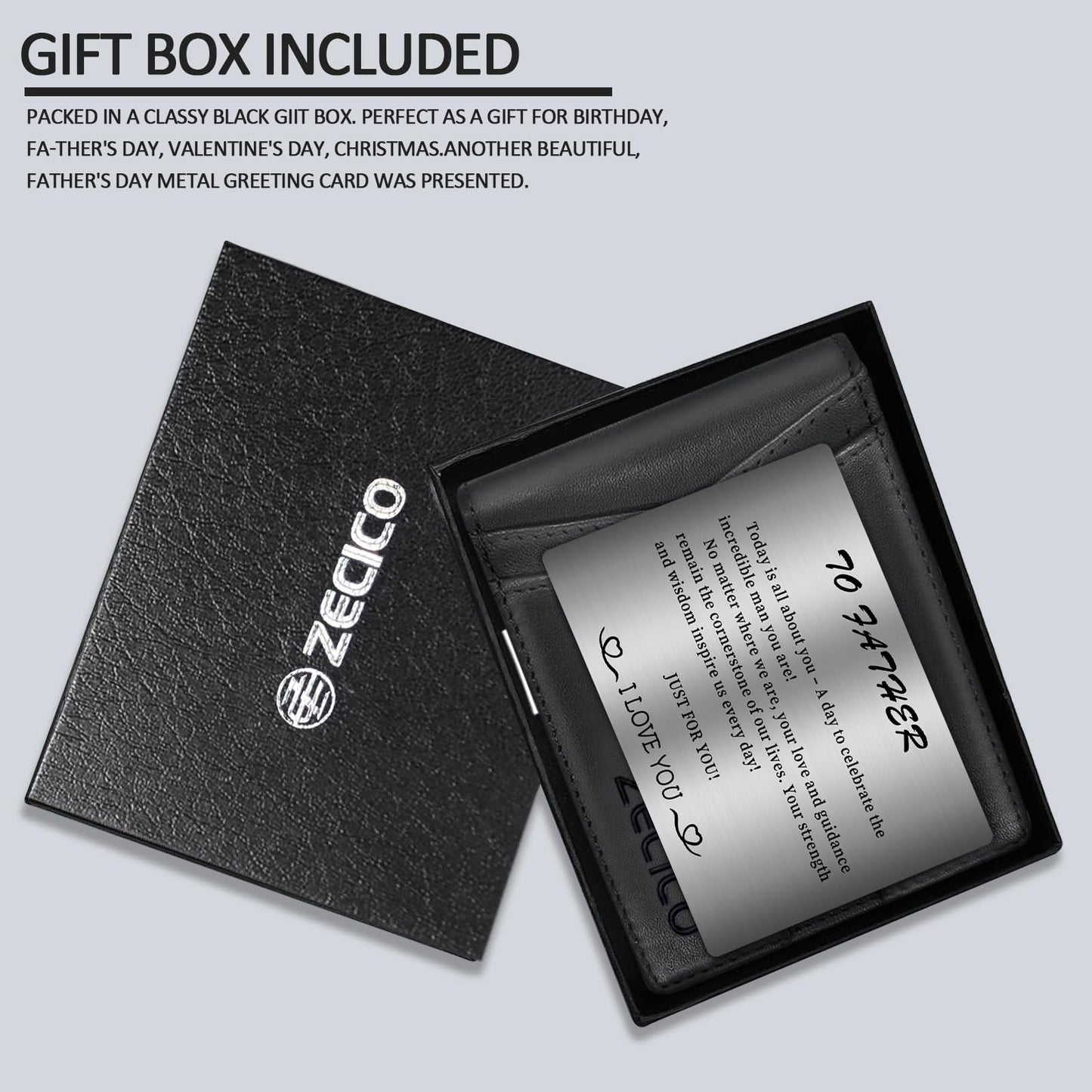 ZECICO Mens Slim Wallet Money Clip: Bifold Vegan Leather Wallets RFID Blocking Front Pocket Wallets Credit Card Holder with ID Windown Gifts for Men