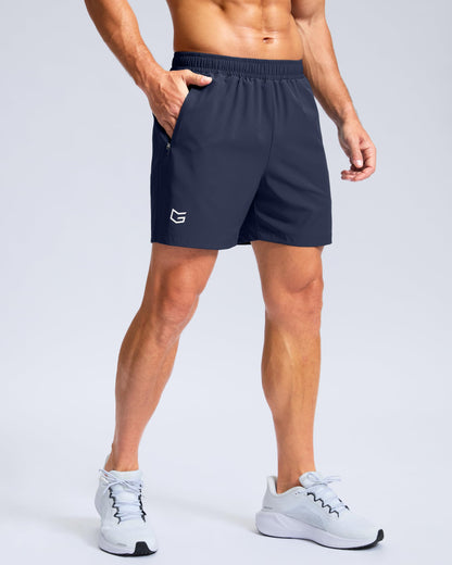 G Gradual Men's Athletic Running Shorts with Zipper Pockets Quick Dry 7"/ 5"/ 9" Workout Gym Shorts for Basketball Hiking(Navy,5XL)