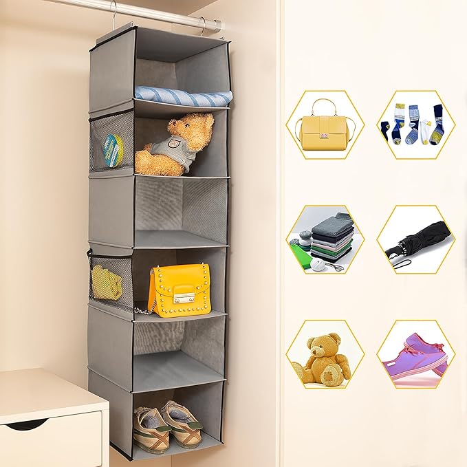 6 Shelves Hanging Closet Organizer, 2 Pack Hanging Storage