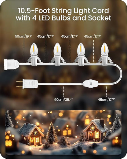 2Pack Christmas Village Lights, Decoration String Lights 10.5Ft with 4 C7 LED Bulbs, Warm, with Male and Female Plugs, for Christmas Snow House,Pumpkin Crafts,Holiday Decoration W03VLP205
