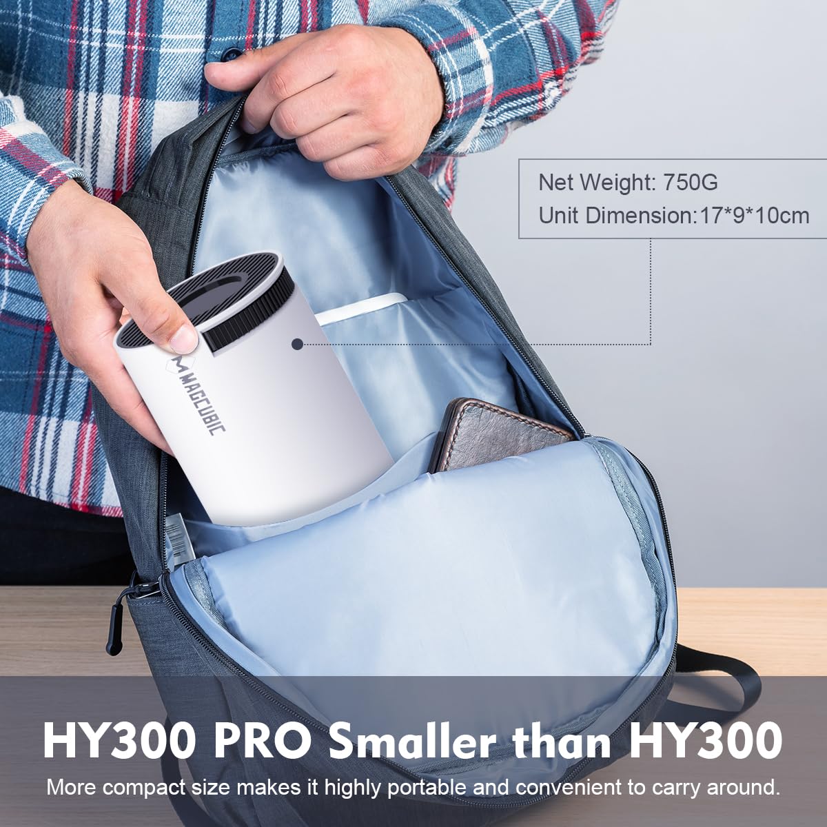 Magcubic HY300PRO Mini Projector with WiFi and Bluetooth, 4K Support Smart Portable Projector Auto Keystone , Air Mouse Remote, Voice Control, 180 Degree Rotation, Home Video Proyector Android 11