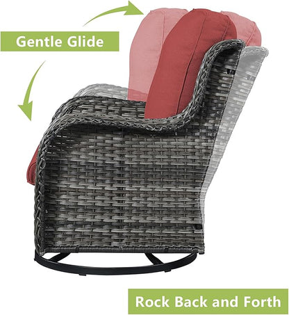 Rilyson Wicker Patio Furniture Set - 5 Piece Rattan Outdoor Sectional Conversation Sets with 2 Swivel Rocking Chairs,2 Ottomans and 1 Side Table for Porch Deck Garden(Mixed Grey/Red)
