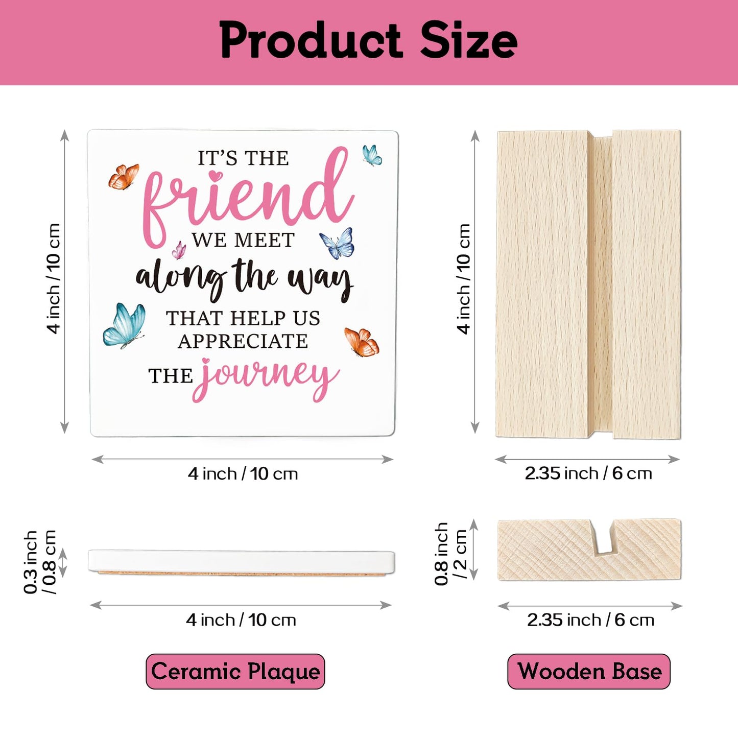 REWIDPARTY Friendship Gifts for Women Motivational Friendship Ceramic Sign Keepsake Christmas Birthday Gifts for Friend Colleague Ceramic Desk Sign Plaque with Wooden Stand for Home Office Decor
