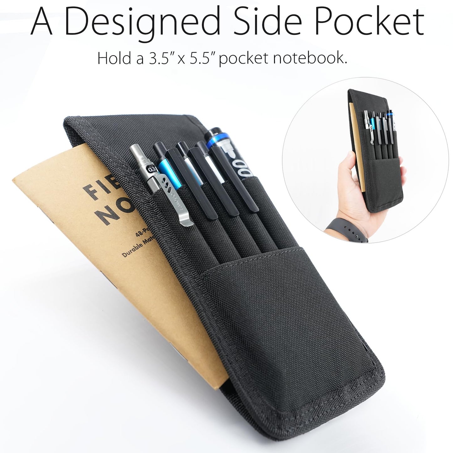 diodrio Pen Holder, Pencil Holder, Pen Sleeve Case for Hard Cover Journals, Notebooks, Books, Binders, Hold Multi Pens Pencils Rulers Durable Fabrics, Detachable, Elastic Band. Black.