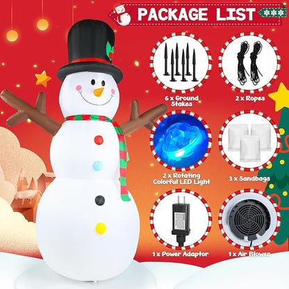 Snowman Inflatable Christmas Yard Decorations 8ft Giant Frosty Blow Up Snowman Inflatables Outdoor Rotating Colorful Led Lights Blowups Merry Xmas Winter Decor for Indoor Outside Lawn Vacation