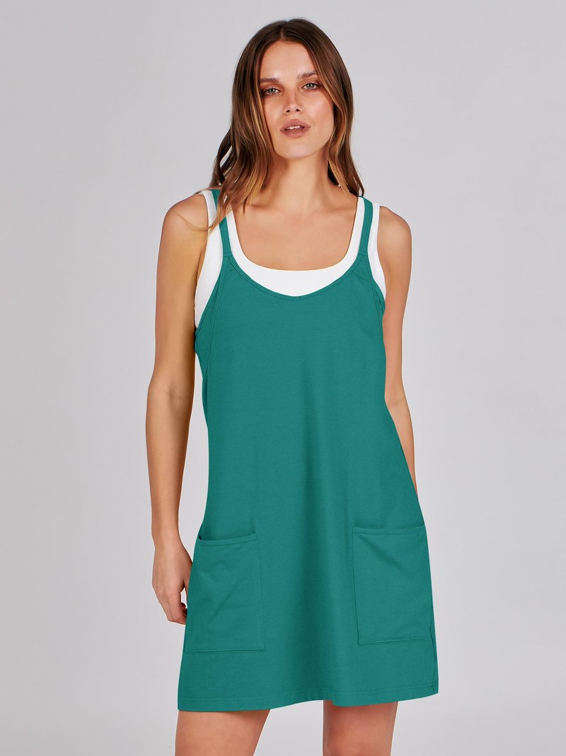 ANRABESS Women Athletic Dress Summer Tennis Workout Active Sports Mini Romper Dress Built in Shorts Travel Vacation Clothes Teal Small