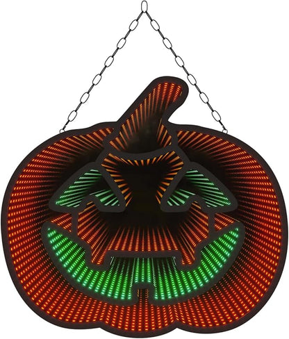 Halloween Pumpkin Night Lights, 12.2" x 16.54" 3D Infinite Mirror Pumpkin Light, LED Lighted Halloween Indoor Decoration for Kids Party Windows Doors Walls, Battery/USB & Plug-in Lights Sign