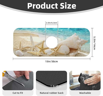 Summer Beach Starfish Sea Shell Blue Sky Sun Kitchen Sink Splash Guard Faucet
