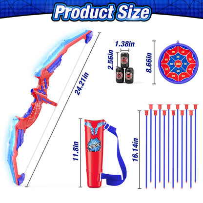 HYES Bow and Arrow for Kids, LED Light Up Archery Set with 12 Suction Cup Arrows, 1 Hanging Target, 3 Score Targets & 1 Quiver, Indoor Outdoor Sport Gifts for Boys Girls Ages 4-12, Blue