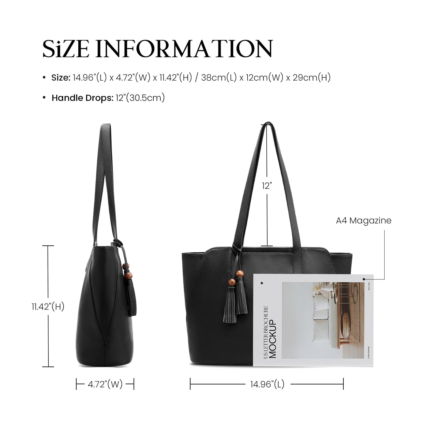 befen Genuine Leather Tote Bag for Women Work, Womens Tote Bag, Casual Leather Large Purses Black Leather Shoulder Bag with Compartments for Shopping Office Travel Daily Use
