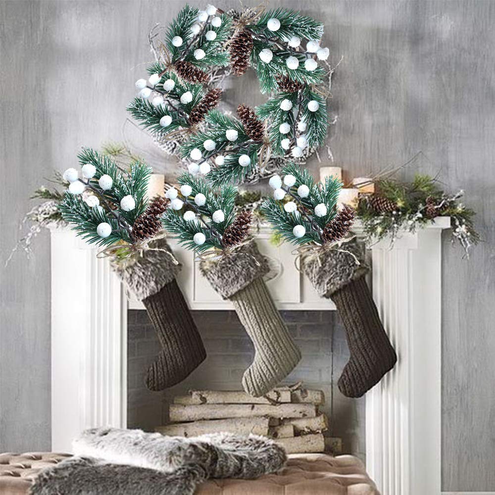 White Holly Berry Stems Pine Cones Crafts,Christmas Picks and Sprays,10 PCS
