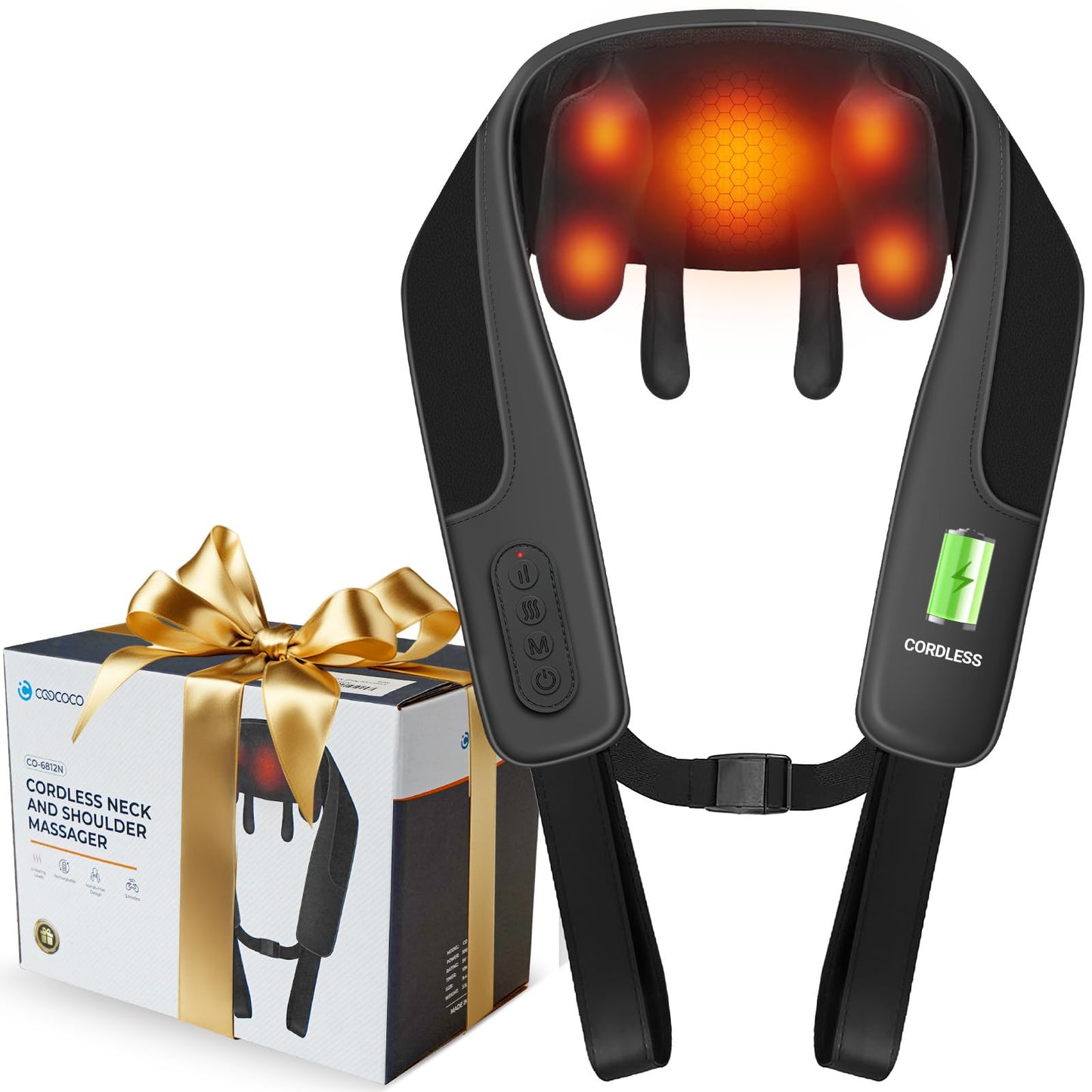 CooCoCo Shiatsu Neck and Back Massager,HSA Eligible,Cordless Neck Shoulder Massager for Pain Relief Deep Tissue,6D Kneading Massager with Dual-Zone Heat and Larger Size, Birthday Gifts for Dad Mom