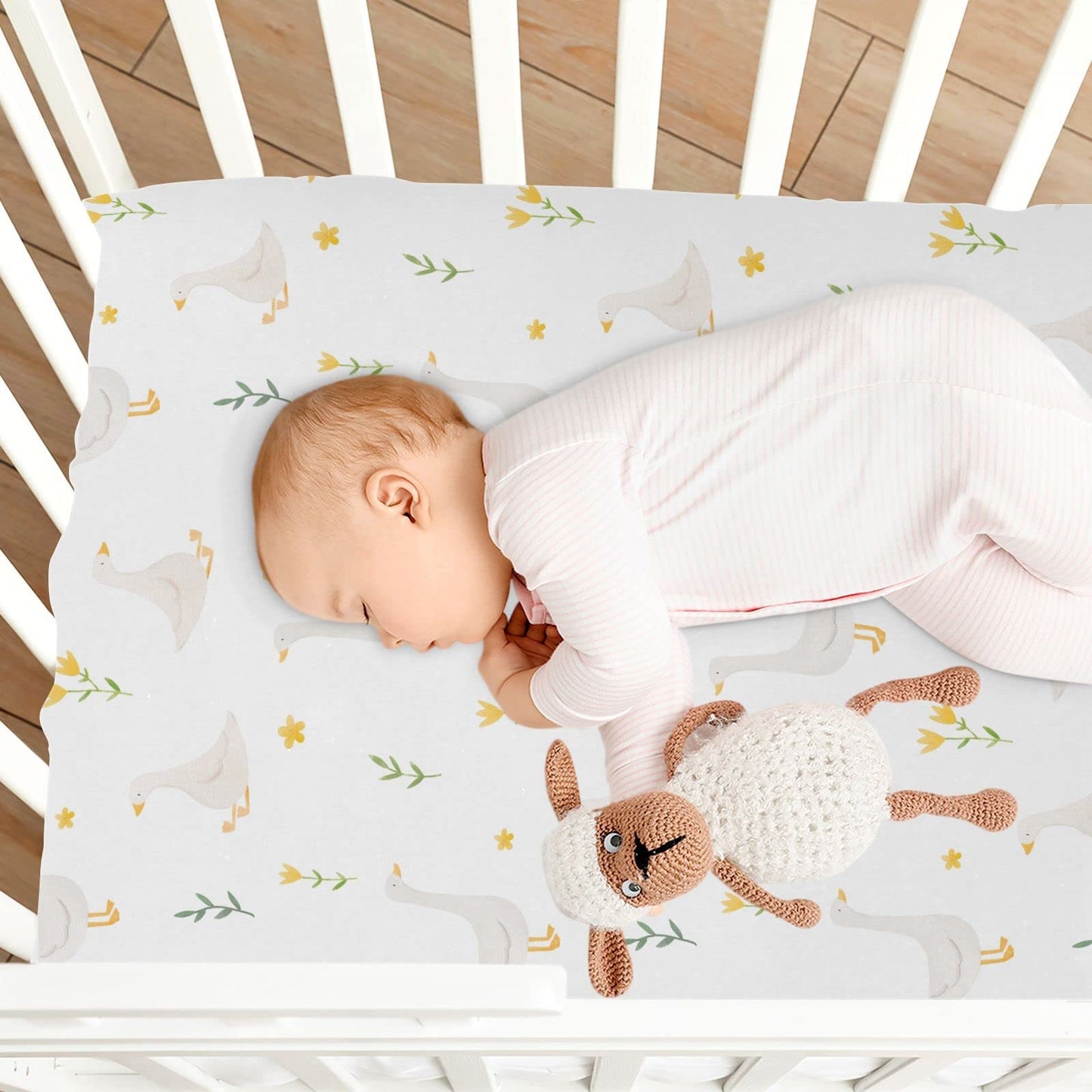 Burbuja Goose Bird Twig Crib Sheet for Boys Girls, Fitted Crib Sheet 28 x 52 in for Standard Crib & Toddler Bed Mattresses, Soft & Breathable