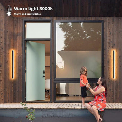 2 Pack 39 Inch Black Outdoor Wall Light 3000K Modern Exterior Wall Sconce Long LED Linear Exterior Lights for Patio Garage Garden